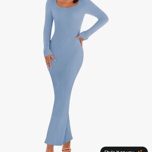 Elegant Blue Ribbed Maxi Dress